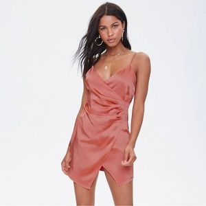 Forever 21 Coral Satin Mini Wrap Dress